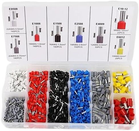 1200PCS Wire Ferrule Terminals Kit，AWG 22-10 Wire Ferrules Connectors Terminals Assortment Kit, Insulated Cord Pin End Crimp Ferrules Connectors Terminals for Industrial, Electric in Saudi Arabia