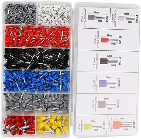 1200PCS Wire Ferrule Terminals Kit，AWG 22-10 Wire Ferrules Connectors Terminals Assortment Kit, Insulated Cord Pin End Crimp Ferrules Connectors Terminals for Industrial, Electric in Saudi Arabia