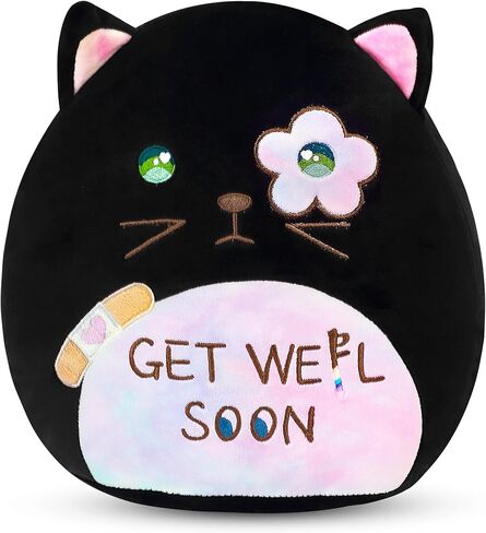 Easfan Get Well Soon Stuffed Cat Plush Pillow, Cozy Black Kitty Snuggle Soft Toy with Rainbow Belly, Gifts or Patients Girls Boys Women Men After Surgery, 12" in Kuwait