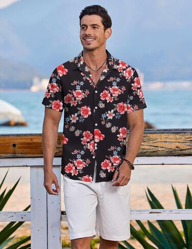 COOFANDY Mens Hawaiian Shirts Short Sleeve Floral Button Down Shirt Tropical Casual Summer Beach Shirts in Saudi Arabia