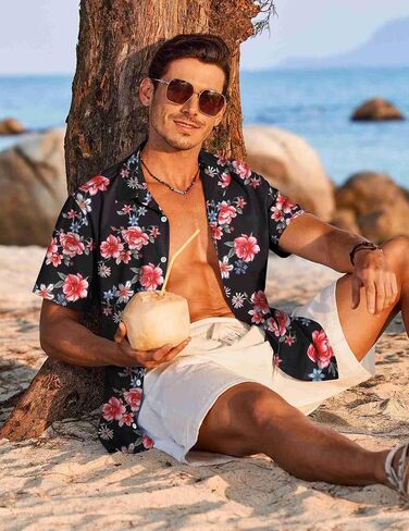 COOFANDY Mens Hawaiian Shirts Short Sleeve Floral Button Down Shirt Tropical Casual Summer Beach Shirts in Saudi Arabia
