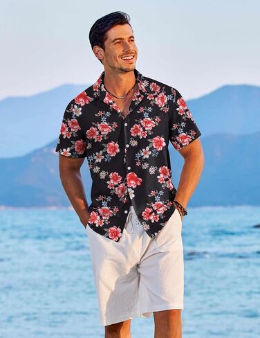 COOFANDY Mens Hawaiian Shirts Short Sleeve Floral Button Down Shirt Tropical Casual Summer Beach Shirts in Saudi Arabia