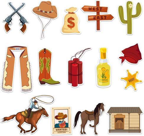 HAWER 60 PCS Westworld Cowboys Cutouts Bulletin Board Decorations Cactus Desert Horse Cutts Cardboard Cuttor Decoration مع نقاط الغراء لزخارف الفصول الدراسية Chalkboard in Kuwait