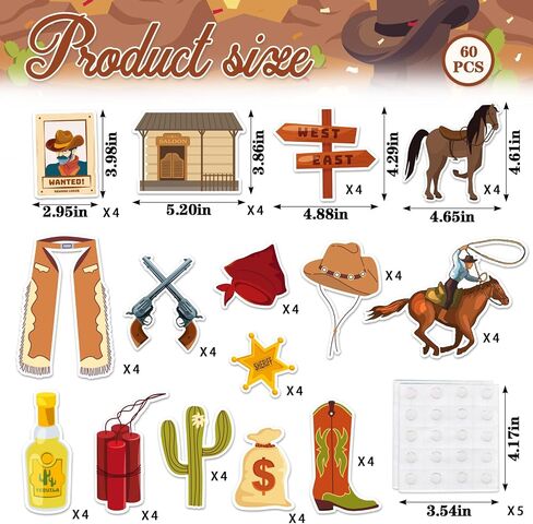 HAWER 60 PCS Westworld Cowboys Cutouts Bulletin Board Decorations Cactus Desert Horse Cutts Cardboard Cuttor Decoration مع نقاط الغراء لزخارف الفصول الدراسية Chalkboard in Kuwait