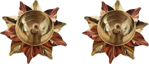 athizay Brass Diya Set Pack of 2 for Pooja Virgin Brass Indian diyas | Oil lamp Sets for Gifting | Home Decor Brass vilakku Set (Kuber Diya Set 2) in Saudi Arabia