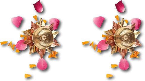 athizay Brass Diya Set Pack of 2 for Pooja Virgin Brass Indian diyas | Oil lamp Sets for Gifting | Home Decor Brass vilakku Set (Kuber Diya Set 2) in Saudi Arabia