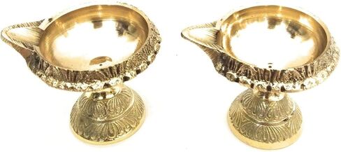 athizay Brass Diya Set Pack of 2 for Pooja Virgin Brass Indian diyas | Oil lamp Sets for Gifting | Home Decor Brass vilakku Set (Kuber Diya Set 2) in Saudi Arabia