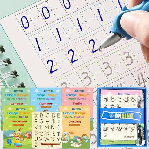Large Magic Practice Copybook for Kids,Handwriting Practice Book 4 Pack with Pen Refill English Cursive Calligraphy Reusable Age 3-8 ，11.4x8.3Inch (4pc+2 pen) in Kuwait