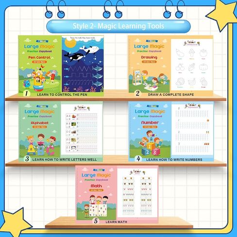 Large Magic Practice Copybook for Kids,Handwriting Practice Book 4 Pack with Pen Refill English Cursive Calligraphy Reusable Age 3-8 ，11.4x8.3Inch (4pc+2 pen) in Kuwait