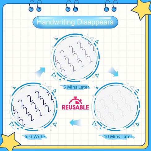 Large Magic Practice Copybook for Kids,Handwriting Practice Book 4 Pack with Pen Refill English Cursive Calligraphy Reusable Age 3-8 ，11.4x8.3Inch (4pc+2 pen) in Kuwait