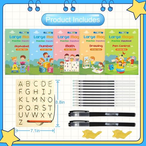 Large Magic Practice Copybook for Kids,Handwriting Practice Book 4 Pack with Pen Refill English Cursive Calligraphy Reusable Age 3-8 ，11.4x8.3Inch (4pc+2 pen) in Kuwait