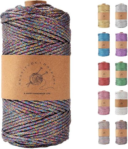 KNOTITUDE 3mm x 87 Yards(80M) Metallic Braided Rope PET Craft DIY Wrapping Decoration Macrame Knotting Cord Twine / 09-Rainbow in Saudi Arabia