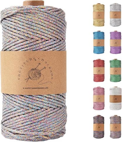 KNOTITUDE 3mm x 87 Yards(80M) Metallic Braided Rope PET Craft DIY Wrapping Decoration Macrame Knotting Cord Twine / 09-Rainbow in Saudi Arabia