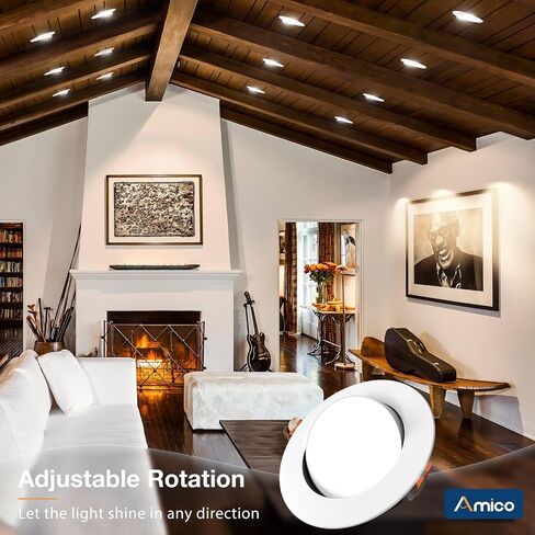 Amico 12 Pack 6 Inch Gimbal LED Recessed Lighting, 40° Tilt Adjustable Directional Canless Downlight, 2700K/3000K/3500K/4000K/5000K Selectable, Better Airtight, 15W 100W Eqv, 1100LM, ETL&FCC in Kuwait