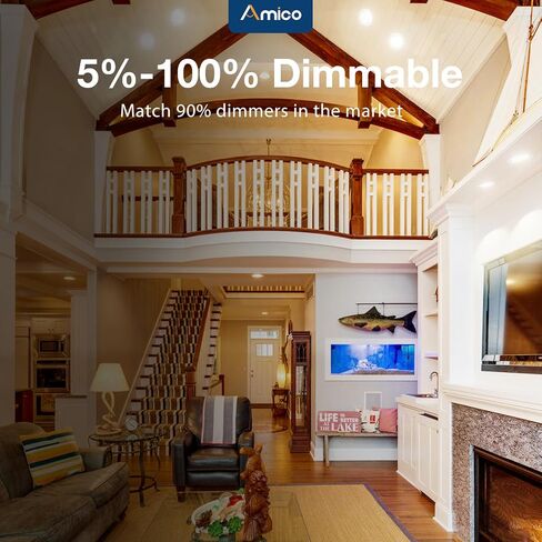 Amico 12 Pack 6 Inch Gimbal LED Recessed Lighting, 40° Tilt Adjustable Directional Canless Downlight, 2700K/3000K/3500K/4000K/5000K Selectable, Better Airtight, 15W 100W Eqv, 1100LM, ETL&FCC in Kuwait