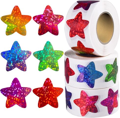 1500 PCS Holographic Star Stickers for Kids Reward, Self Adhesive Foil Colorful Star Stickers for Behavior Chart, Student Planner and School Classroom Teacher Supplies (1" Each) in Kuwait