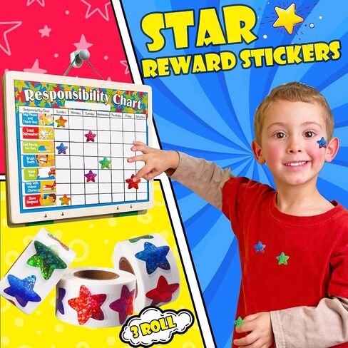 1500 PCS Holographic Star Stickers for Kids Reward, Self Adhesive Foil Colorful Star Stickers for Behavior Chart, Student Planner and School Classroom Teacher Supplies (1" Each) in Kuwait