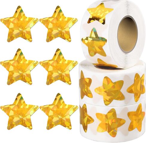 1500 PCS Holographic Star Stickers for Kids Reward, Self Adhesive Foil Colorful Star Stickers for Behavior Chart, Student Planner and School Classroom Teacher Supplies (1" Each) in Kuwait