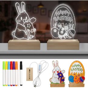 LED Easter Board مع Colors Light Light ، لوحة محو أكريليك جاف مضاء ، لوح DIY Easter Acrylic ، 3 هدايا تغيير الألوان للأطفال لعيد ميلاد عيد الفصح （أنماط+1 ضوء）