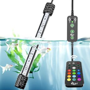 AQQA Submersible Aquarium Lights，Colorful Led RGB Fish Tank Light,Dual Controller with Timer,13 Colors,5 Brightness,Sunrise and Sunset Mode for Freshwater Saltwater (3W)