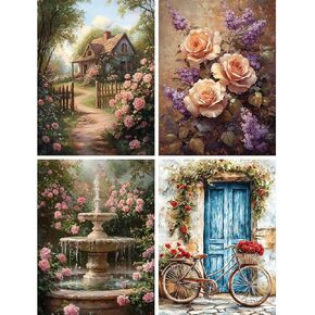 JOZYSH 4pcs Rose Cross Stitch Stamped Kit for Beginners | Embroidery Supplies DIY Craft Kit Starter Needlepoint for Adults or Kids,30x40cm/12x16Inch