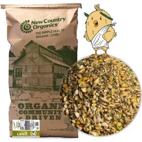 New Country Organics I علف طبقة زيت الزيتون العضوية لوضع الدجاج | خالية من الذرة ، خالية من فول الصويا | 17 ٪ البروتين | علف دجاج أوميغا 3 عالية | طبقة الدجاج العضوية طعام للبيض والدجاج الصحي | 40 رطلا