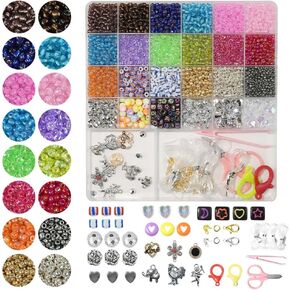 مجموعة سوار الصداقة Funluck ، 3900 PCS حبات بذور زجاجية لصنع المجوهرات ، مجموعة سوار DIY Crafts Beads ، مع حبات SHARMS Star Moon وحبل مرن لتصنيع المجوهرات أساور الصداقة