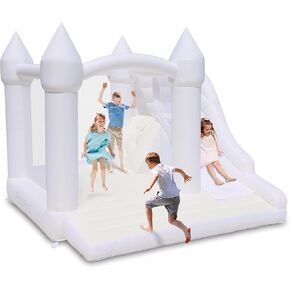 Bounceland Castle Palace Daydreamer Cloud Bounce House ، 10.8 ft l x 9.8 ft w x 8.7 ft h ، hoop basketball ، ul bower include ، trendy neutral color ، fun slide and redud area ، think castle for Kids