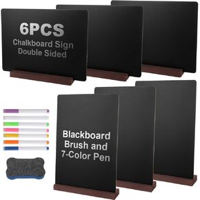 6 Pack Chalkboard Sign Double Sided - 8 x 12 Inch Menu Board for Kitchen with Wood Holder - Tabletop Chalkboard for Message Board, Party, Tables Decoration, Bar and Restaurant