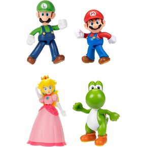 Super Mario Nintendo Action Action Figure 4 Pack Pack تشمل 2.5 بوصة Mario و Luigi و Princess Peach و Yoshi ، نقاط متعددة من التعبير ، للأطفال 3 وما فوق (مرخص رسميًا)