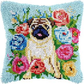 bositigo Dog Latch Hook Pillow Kit for Adults & Kids, DIY Pre-Printed Canvas Craft, 17x61 Inch Decorative Cover for Sofa Cushions, Bedroom Decor (Dog Pattern 45)