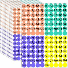 Zacool 3500 PCS Yard Sale Price Stickers Garage Sale Stickers Flea Market Pricing Stickers Round Bright Colors Label Stickers with Price in Bright Colors,3/4" in Diameter
