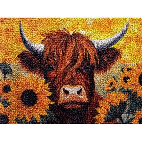 مرتفعات مرتفعات البقر والغطاء المزلاج المزلاج المزلاج المزلاج البساط وسادة DIY Tapestry Making Crochet Hook Make Making Kits Color Preprinted Pattern Canvas Diy Carpet Needlework Kits 52x38cm (D99-116)