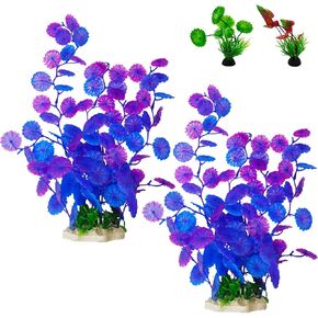 HAMILILYI 2 PCS نباتات حوض أسماك كبيرة مع 2 أجهزة كمبيوتر صغيرة من نباتات البحر الاصطناعية ، و 16 بوصة مصطنعة مصطنعة ، ونباتات بلاستيكية خزان الأسماك ، مثالية لديكور الحوض (أرجواني)