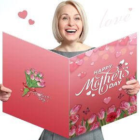 Blosssound Giant Happy Mother's Card 25 × 16 بوصة بطاقات تهنئة Jumbo Floral Book ضيف كبير بطاقات هدايا كبيرة ضخمة ضيوف كبير من البلاستيك المخصص للنساء أمي أخت ابنة