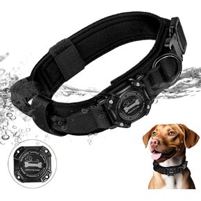 Dog Collar with Airtag Holder, Airtag Dog Collar IP68 Waterproof with Control Handle and Metal Buckle, Military Tactical Air Tag Dog Collar Holder for Medium Large Dogs(Green, L)