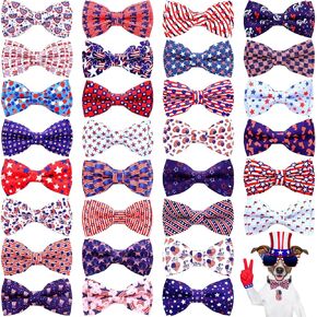 Sumind 30 pcs 4th of July Dog Bows inies ties Pantriotic Star Star Bows Bow Ties Tichment مع نطاقات مرنة استقلال الكلب سحر قابلة للفصل للكلاب إكسسوارات ذوي الياقات الأليفة