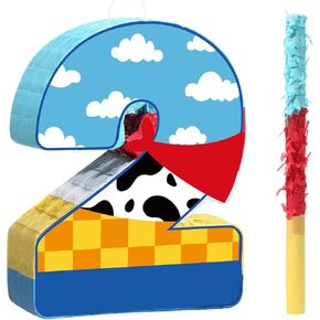 لعبة Hungdao لعبة مستوحاة من لعبة Piñata Cow Piñata للأطفال قصة الرسوم المتحركة مع عصا الأزرق الأزرق الأصفر الغيوم البقر الأحمر للبنين البالغين البالغين.