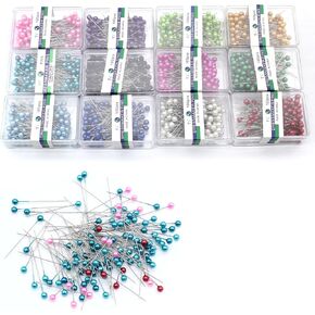Hitefu 1200pcs دبابيس الخياطة ، دبابيس رأس الكرة اللؤلؤ متعددة ، دبابيس خياطة اللحف المستقيمة لمشاريع خياطة مجوهرات المجوهرات