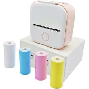 T02 Mini Printer Print Pod Portable Bluetooth Note Buddy Thermal Printer Mini Sticky Note Printer Sticker Printer Inkless Printer with 4 Rolls Paper Compatible with Phone & Tablet White