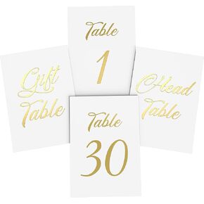 Black Table Numbers 1-30 Number Signs 4x6 with Head & Gift Table Number Cards - Seating Cardstock Signs Wedding Table Numbers Cards - Black with Gold Letters Event Stylish Decor for Reception