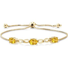 2.27 Cttw 7X5MM Oval Yellow Citrine and White Lab Grown Diamond 18K Yellow Gold Plated Silver Bracelet For Women | Gemstone Birthstone | Adjustable Bolo Bracelet For Women | Easy-On Easy-Off