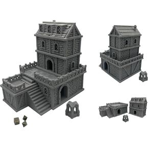 Middle Ages Medieval Architectural Terrain Set for 18mm/28mm Miniatures Wargame, 3D Printed and Paintable, Gift for Tabletop Hobby Enthusiasts (28mm Scale)