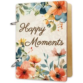 SUPERDANT Happy Moments Greeting Card Holder Organizer Wooden Card Keeper Binder Planning Book Flowers Birthday Cards Keeper Photo Album Cover Graduation Wedding Planner Journal Keepsake Gift