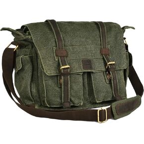LEATHER VILLAGE Vintage Canvas Messenger Bag - 16'' Handmade Shoulder Satchel for Men & Women, Crossbody for Office & Travel