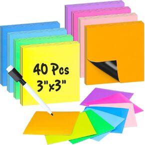 40 PCS 3 "× 3" مغناطيسي ملاحظات مغناطيسية قابلة لإعادة الاستخدام مجموعة من أوراق المغناطيس المحو الجافة ، من السهل نشر الملصقات مع علامة للوحة البيضاء ، ملصقات متعددة الألوان للوحة البيضاء ، الثلاجة ، الخزانة