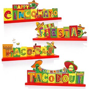 4PCS CINCO de Mayo Decorarions علامات طاولة خشبية ، مركزية مركزية ، مركزية مركزية ، علامات تاكو بار لفييتين مكسيكي ديكور ديكور عيد ميلاد LUAU