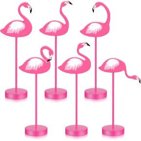 Wenqik 6 PCS Flamingo Wood Tall Standing Block مجموعة طاولة الطيور الاستوائية المركزية القبعات العليا
