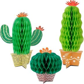 3 PCS Cactus Party Decorations ، 3 Size Cactus Honeycomb Table Centers for Cinco de Mayo Meocan Fiesta Party