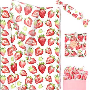 Linbystore 60 Sheets Strawberry Tissue Paper, 20x14 Inches Strawberry Printed Wrapping Tissue Paper Strawberry Art Decorative Tissue for Wedding Gift Wrapping (White)